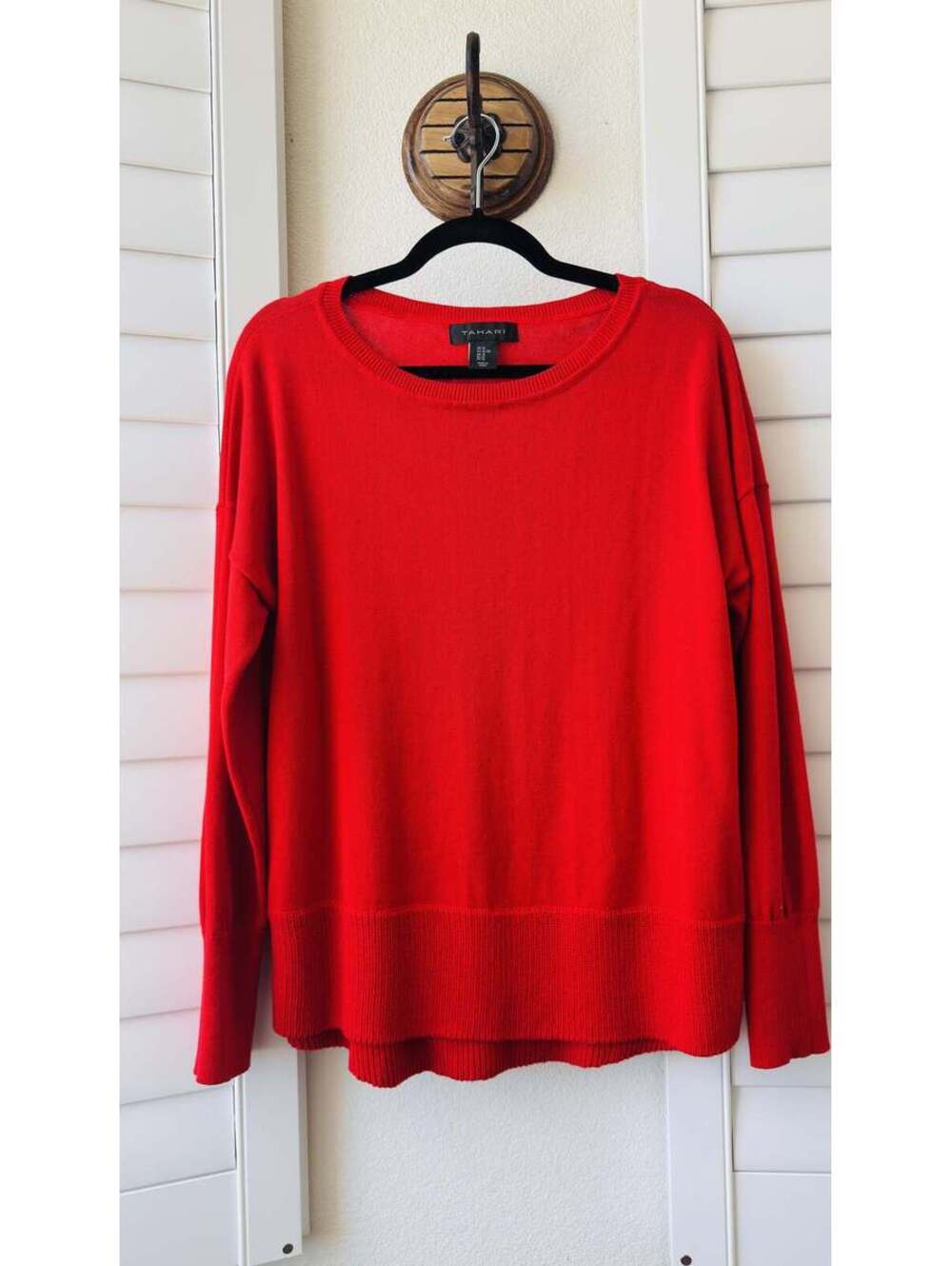 Tahari Red Side-Button Crewneck Knit Sweater - Size XL